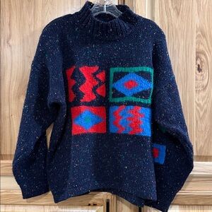Esprit Navy Sweater with Red and Green Patterns